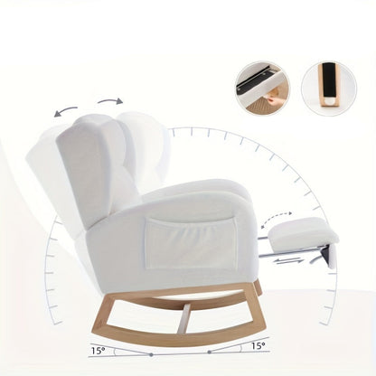 Fauteuil – Relaxstoel – Loungestoel – Accentstoel – Relaxfauteuil – Wit – Katoenen Bekleding – Handmatig Verstelbare Rugleuning – Stevige Basis Voor Harde Vloeren