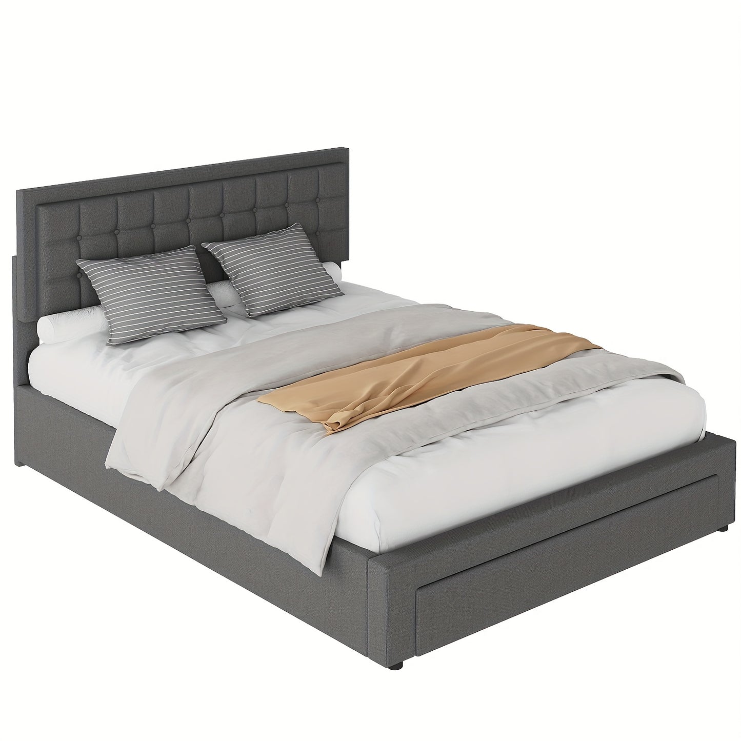 Opbergbed – Opbergbed met Gaslift – Bed met Lade – Gestoffeerd Bed – Tweepersoonsbed 160x200 cm – Gasveermechanisme – Gestoffeerd Hoofdeinde