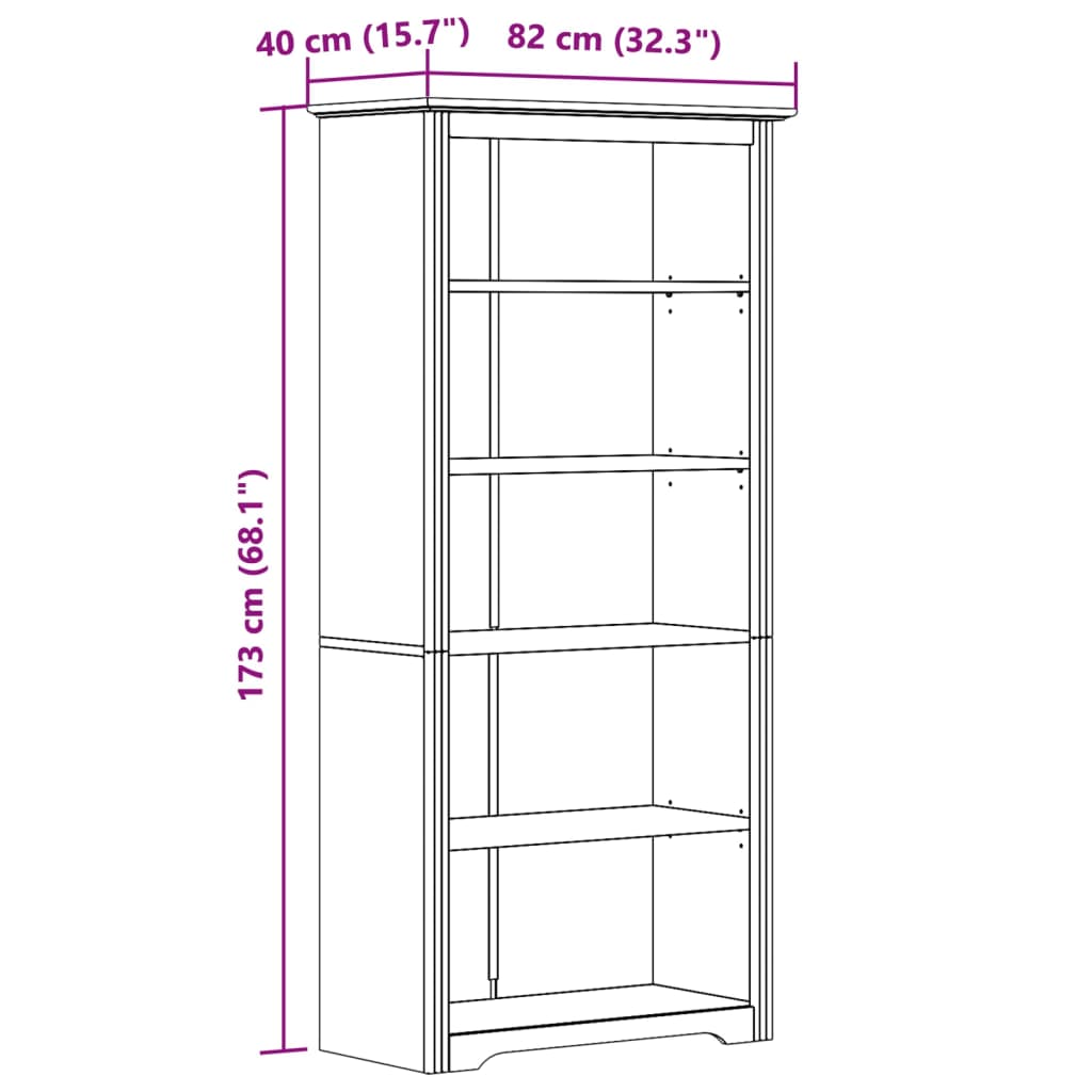 Boekenkast – Boekplank – Boekenrek – Opbergkast – Boekmeubel – Massief Grenenhout – 5 Planken – Grijs