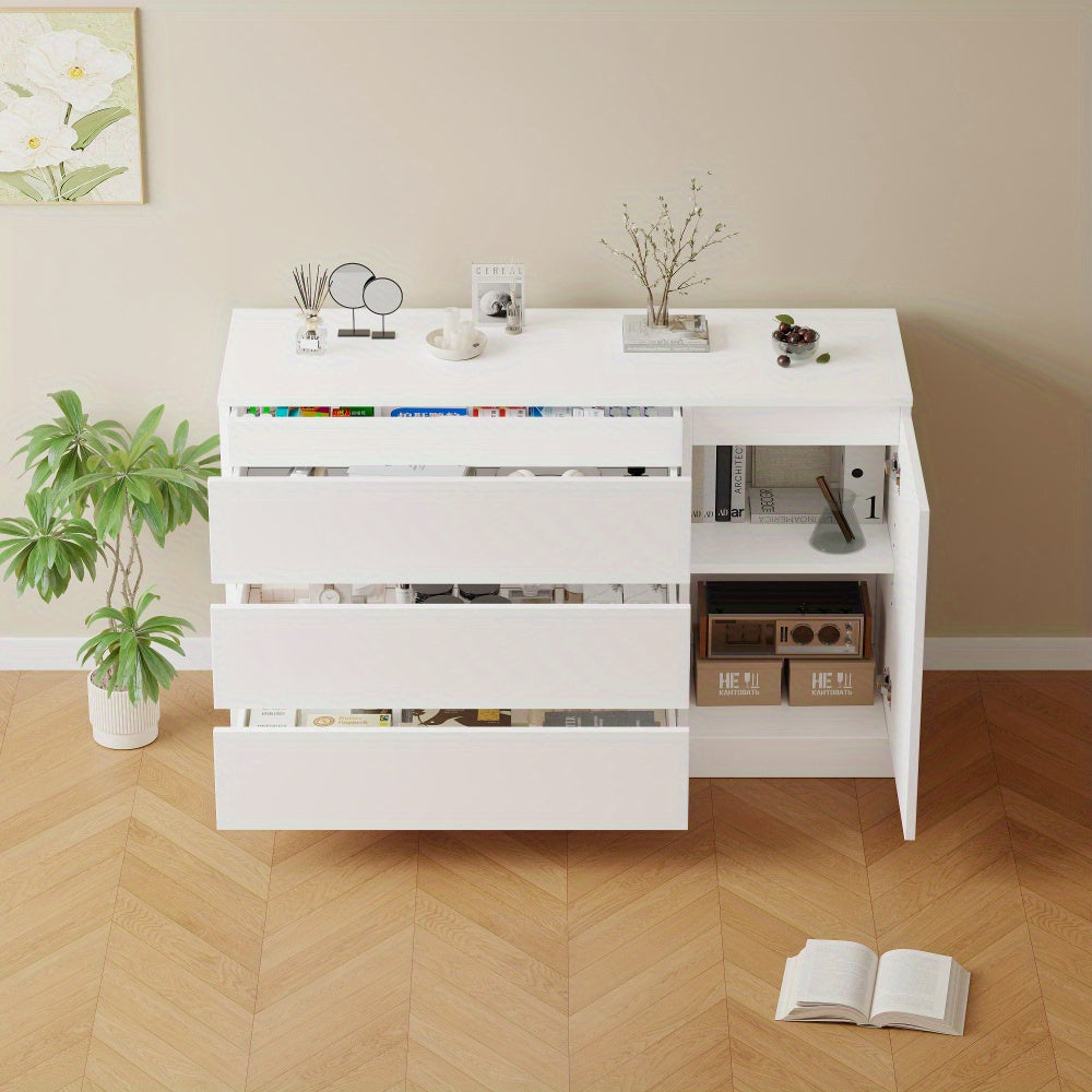 Modern Metal Sideboard & Storage Cabinet - 3.2 Cu Ft Capacity, 68.58cm Height, 2 Drawers & Open Shelf, White Finish for Living Room & Bedroom, Freestanding with No Assembly Required, Sideboard Furniture, Contemporary Furnitur