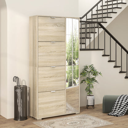 Schoenenkast – Schoenopberger – Schoenenrek – Schoenenkastje – Schoenenmeubel – 4 Deuren Met Spiegel – Verstelbare Planken Voor 16 Paar Schoenen