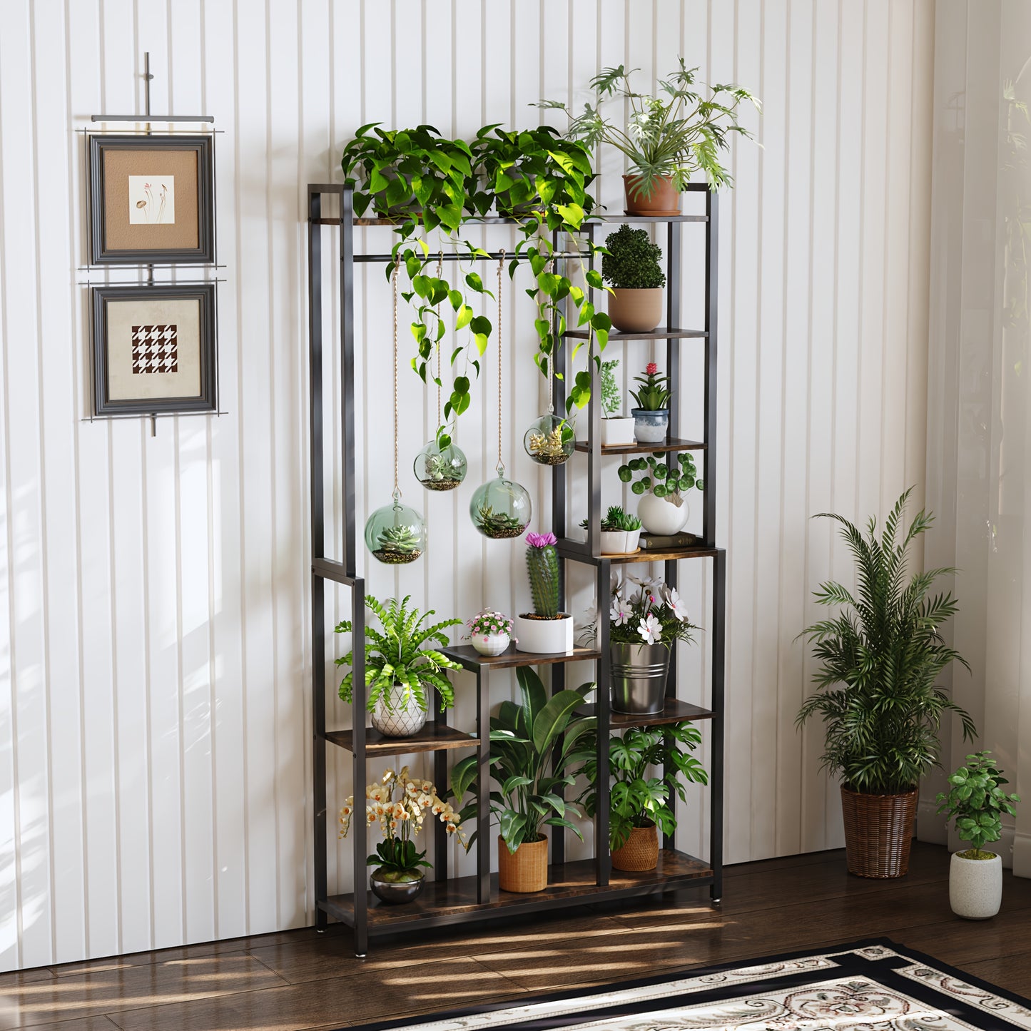 7-laags Plantenrek – Plantenstandaard – Bloemenrek – Plantentoren – Plantenladder – Zwart – Hout – Ruimtebesparend 180cm – Stevige Irreguliere Vorm