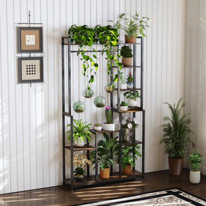7-laags Plantenrek – Plantenstandaard – Bloemenrek – Plantentoren – Plantenladder – Zwart – Hout – Ruimtebesparend 180cm – Stevige Irreguliere Vorm