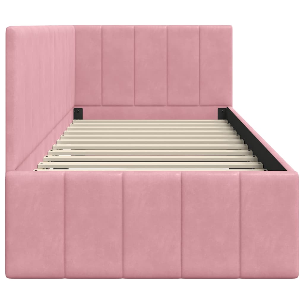 Bedframe – Bed – Eenpersoonsbed – Slaapbank – Kinderbed – Blauw Velvet Hoofdbord – Stevig Plaatmateriaal – Lattenbodem 80x200 cm