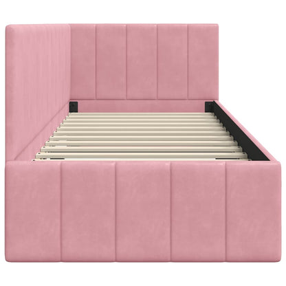 Bedframe – Bed – Eenpersoonsbed – Slaapbank – Kinderbed – Blauw Velvet Hoofdbord – Stevig Plaatmateriaal – Lattenbodem 80x200 cm