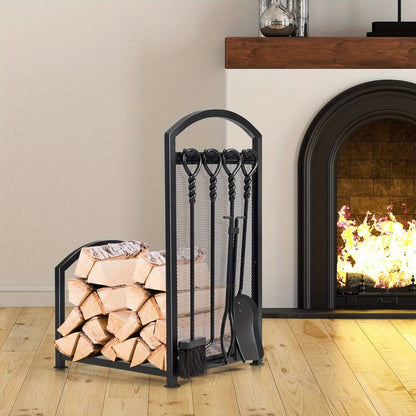 Houtopslag Buiten – Houtrek Buiten – Brandhoutrek – Houtbak – Haardhoutopberger – Stalen Frame – Inclusief 4 Haardhout Gereedschappen