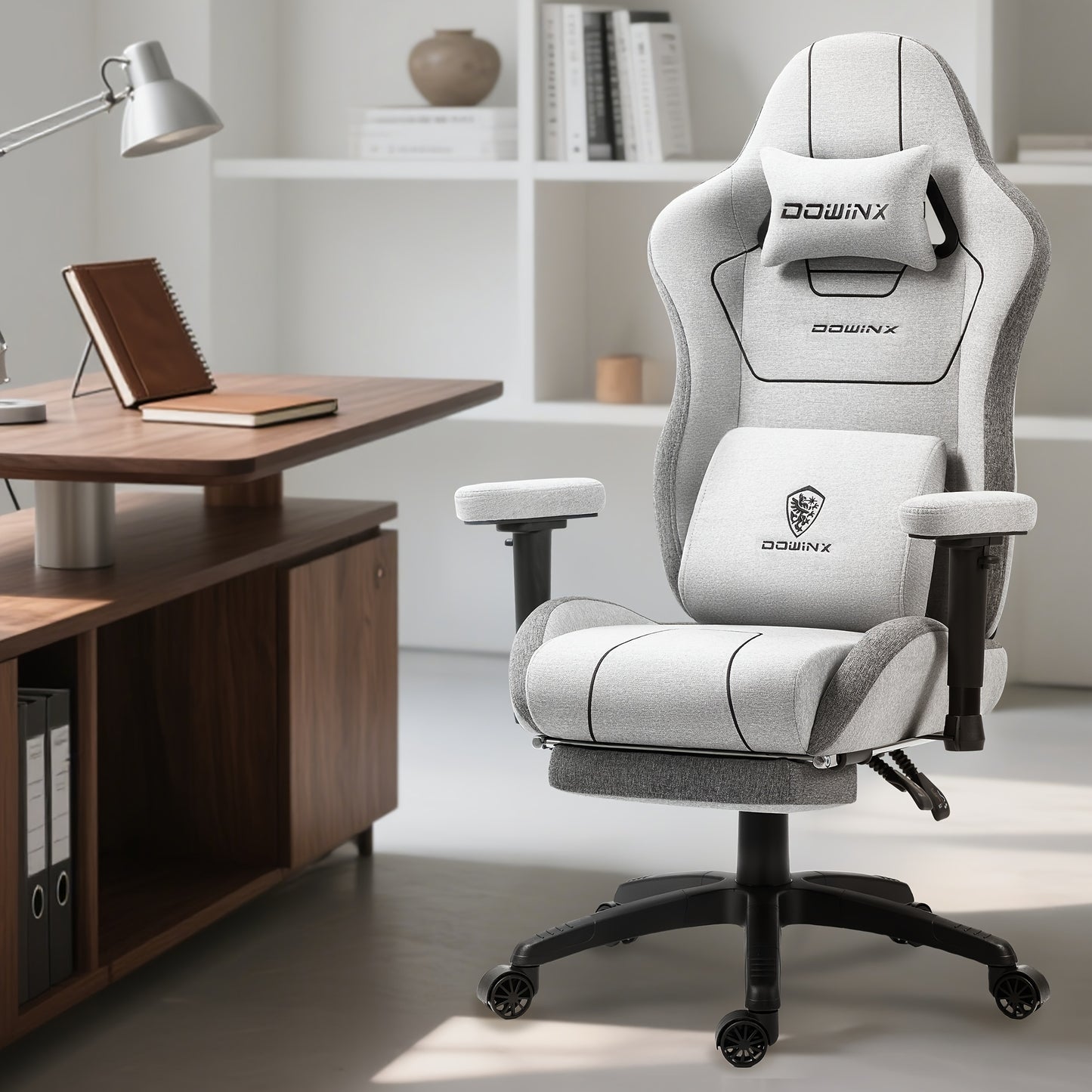 Ergonomische Gamingstoel – Bureaustoel – Gamestoel – Computestoel – Office Chair – Hoog Rugleuning – Verstelbare Armleuningen – Metalen Frame – Voetsteun – Grijs