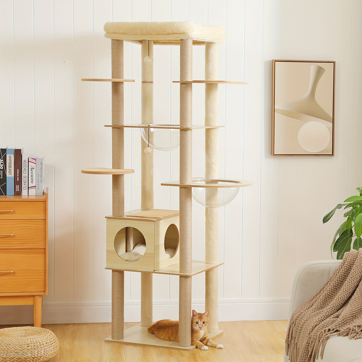 Krabpaal – Kattenboom – Kattenhuis – Kattentoren – Krabmeubel – 180 cm Hoog – Robuuste Houten Constructie