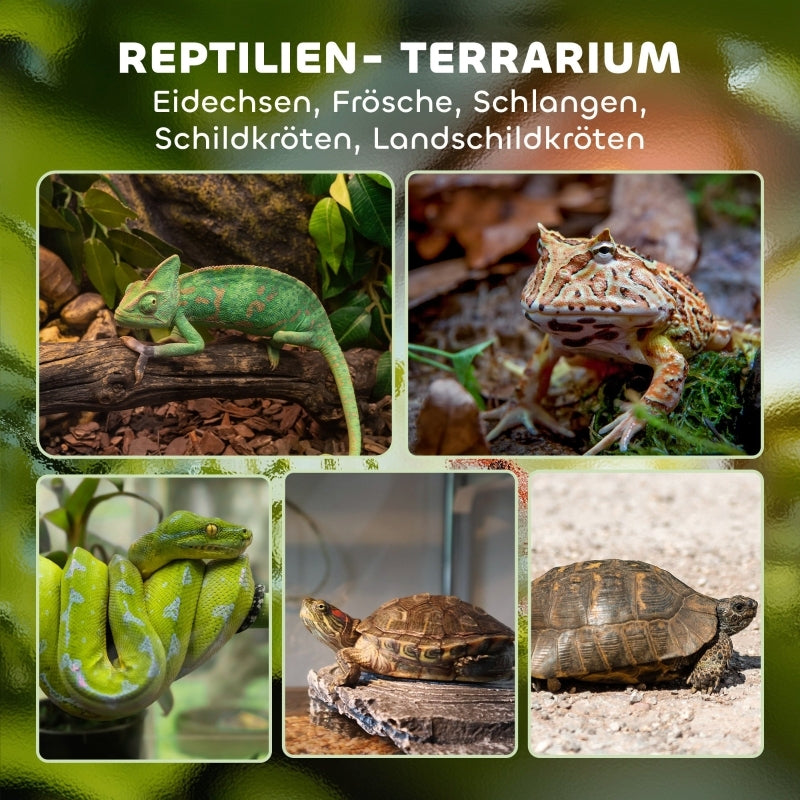 Terrarium – Reptielenverblijf – Vivarium – Dierenkooi – Glazen Terrarium – Zwart – Dubbele Voordeuren Met Knopslot – Verhoogde Bodem Voor Verwarming