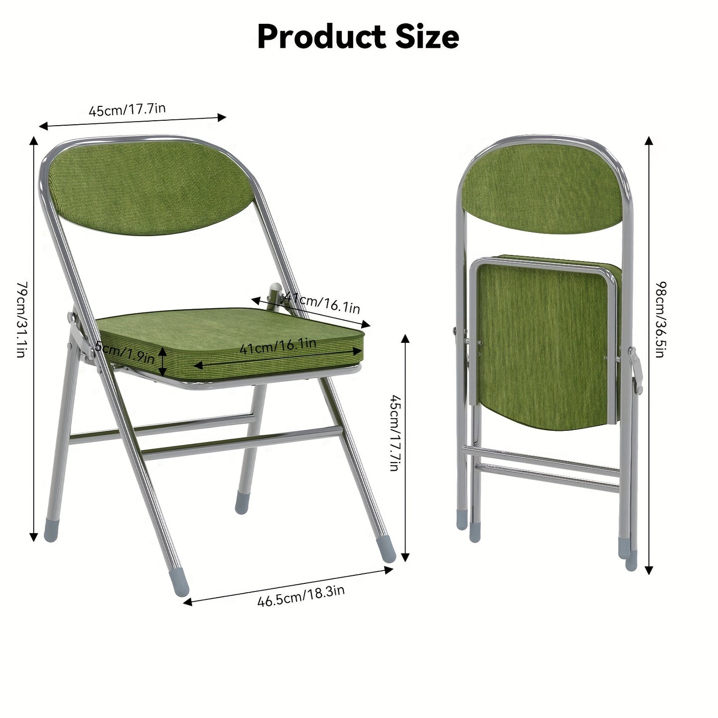Luxe Opvouwbare Flanellen Stoel – Groen, Met Memory Foam Kussen en Verstevigde Rugleuning – Ruimtebesparend, Draagbaar en Lichtgewicht, A-Frame Constructie met Handmatige Verstelbare Rugleuning