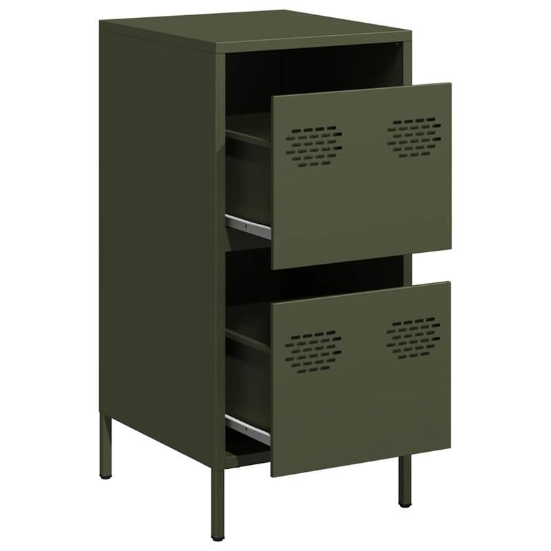Modern Olive Green Metal Sideboard Cabinet with 3 Drawers & 2 Shelves - Contemporary Design, Cold-Rolled Steel, Removable Top Shelf, 35x39x73.5cm, Perfect for Living Room or Bedroom, Sideboard Cabinet, Bedroom Storage, Minima