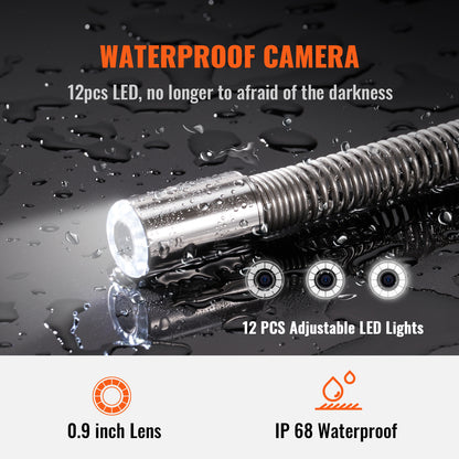 Rioolcamera – Inspectiecamera – Endoscoop – Buiscamera – Afvoercamera – 50 Meter Kabel – 9 Inch 720p Scherm – 12 LED Verlichting