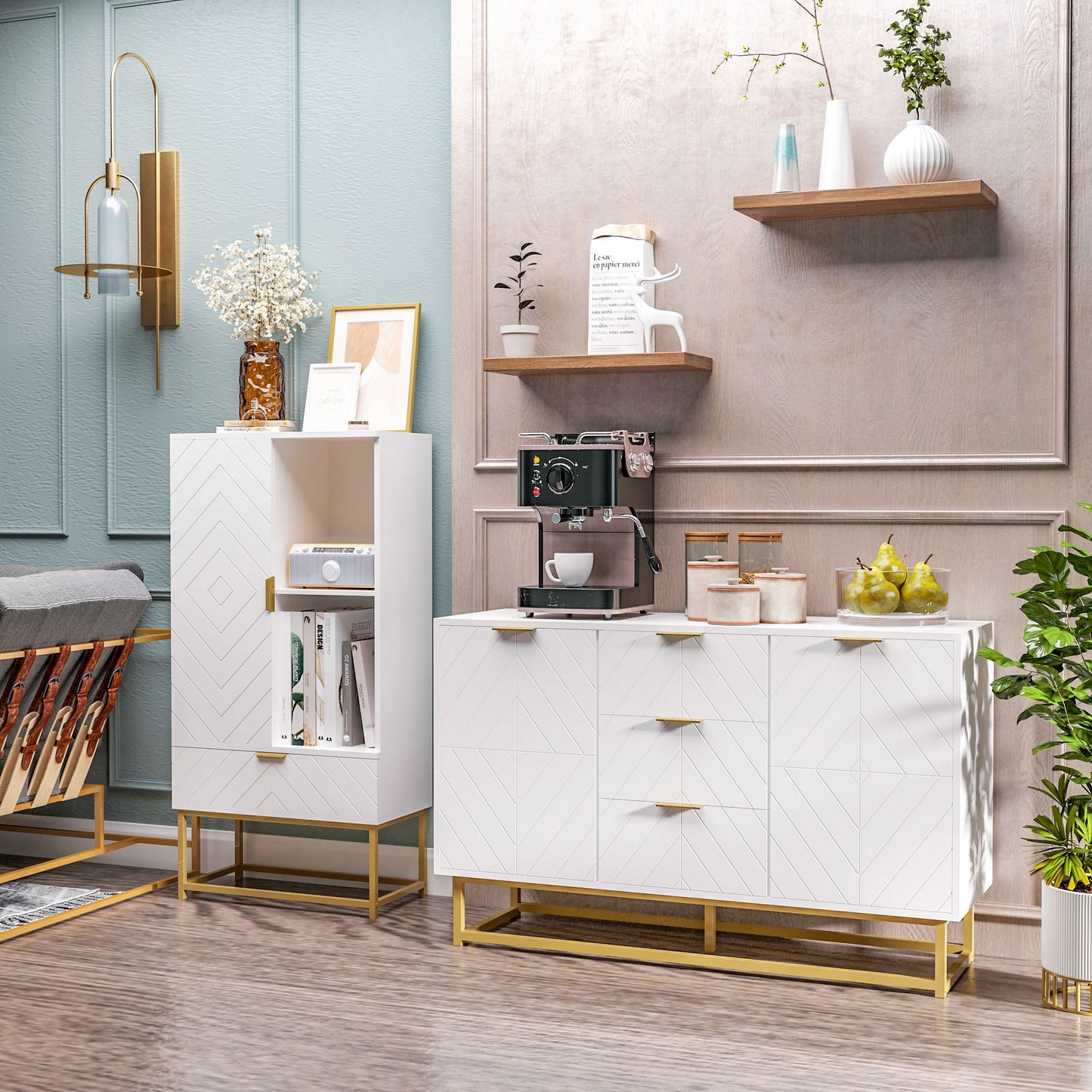 Opbergkast – Buffet – Kast – Opbergmeubel – Dressoir – Wit – 120x40x76 cm – Verstelbare Planken