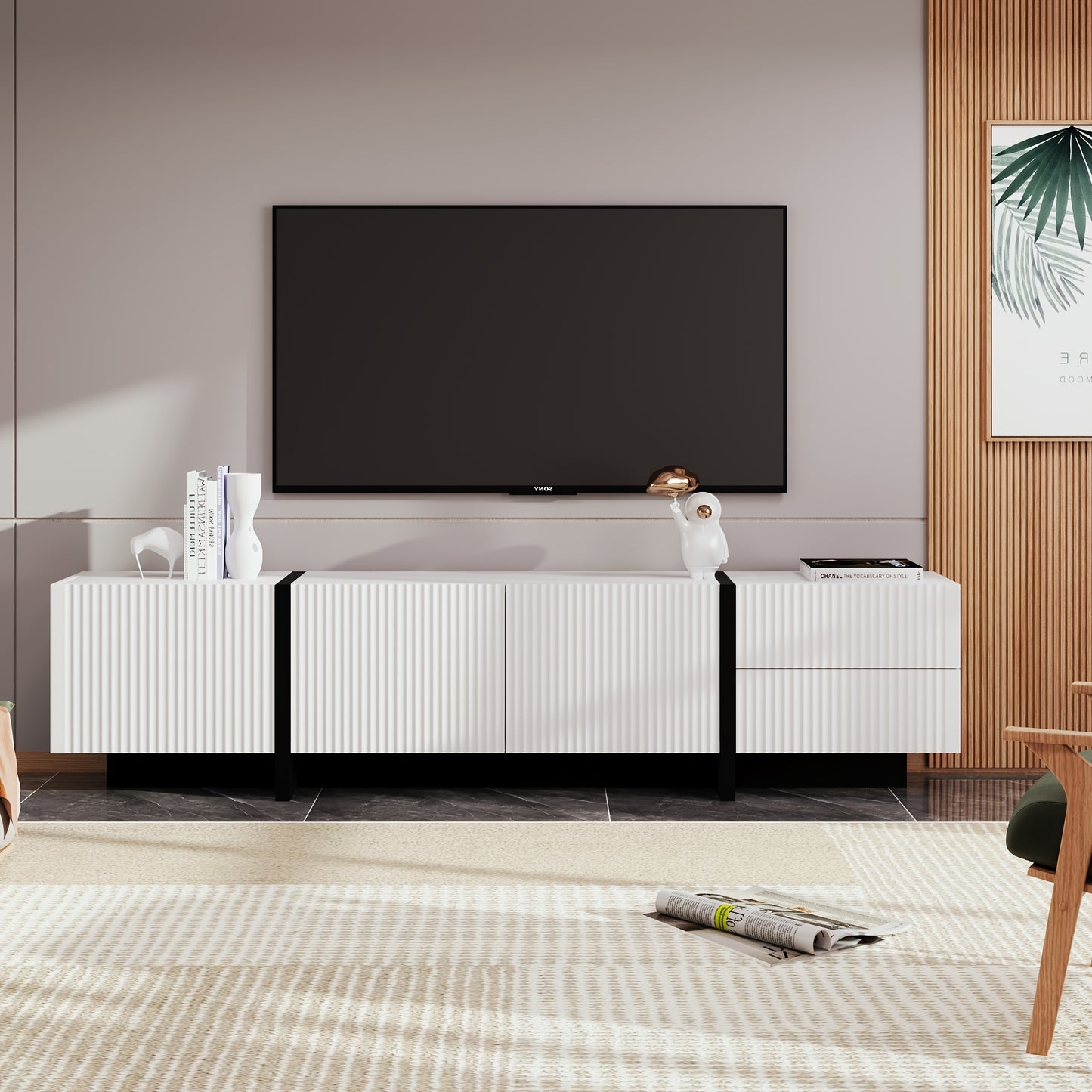 TV Meubel – TV Dressoir – TV Kast – Media Meubel – Televisiemeubel – Massief Hout – 3 Deuren & 2 Laden – 190 cm – MDF – Geen Stroomvoorziening