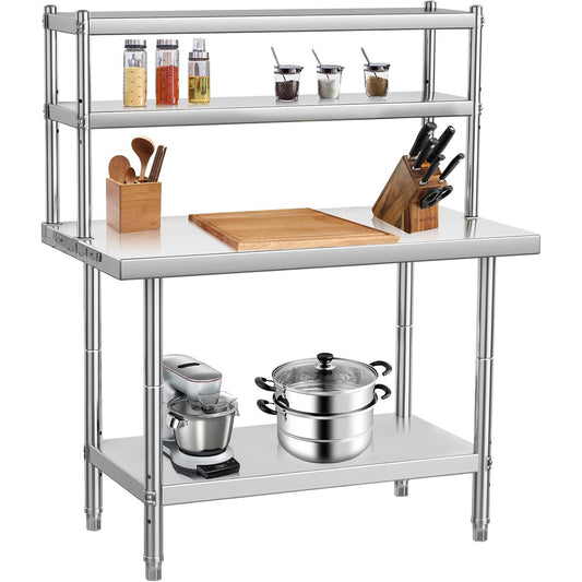 Werktafel – Werkbank – Keukentafel – Werkbank Opvouwbaar – Werkblad – RVS 18 Gauge – Verstelbare Planken En Poten – Max Draagkracht 660 Kg – 91,44x60,96 Cm