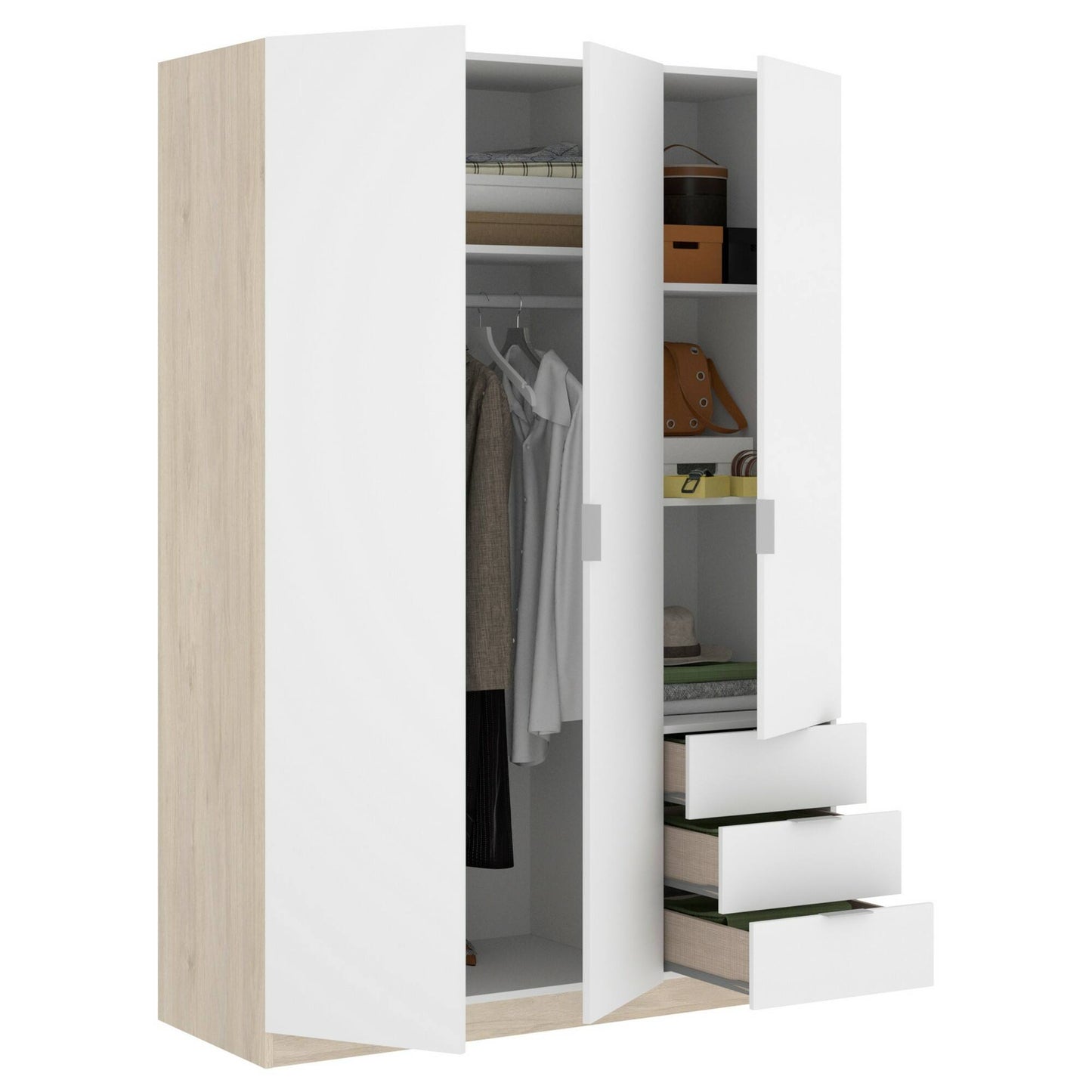 Wardrobe 3 Doors in Front of Astru, Mobile Hangers for Bedroom, 3-Drawer Wardrobe, 121X52H184 Cm, Available in 3 Colors