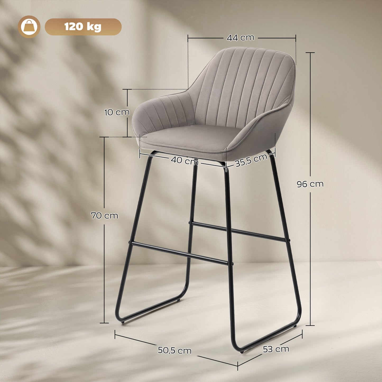 Barkrukken – Barstoelen – Krukken – Stoelen – Barstoelen Set – Grijze Stoffen Bekleding – Foamvulling Comfort – Stevig Metalen Frame