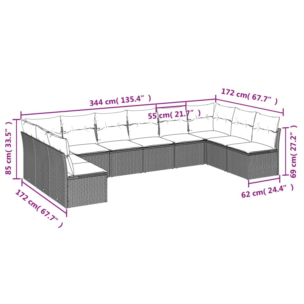 Loungeset – Loungesets – Tuinset – Loungesofa – Buitenmeubelen – Grijs Zonder Tafel – Weerbestendig PE Rattan – Afneembare Wasbare Kussenhoezen