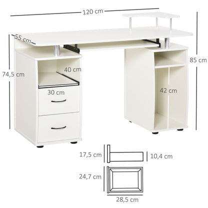 Computertafel – Computerbureau – Bureautafel – Werktafel – Bureau – Wit hout – Ergonomisch ontwerp – Ruime opbergruimte – 120x55x85 cm