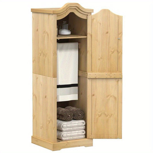 Kledingkast – Garderobekast – Kleerkast – Opbergkast – Garderobe – Massief Grenenhout – Ruim Opberggedeelte – Vrijstaand Design – 55x52x170 cm – Licht Natuurlijk Hout