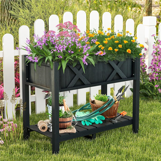 Verhoogd Plantenbed – Bloembak – Kruidenbak – Tuinbak – Plantenbak – Met Opbergruimte – Duurzaam HIPS Materiaal – Ergonomische Werkhoogte 73 cm