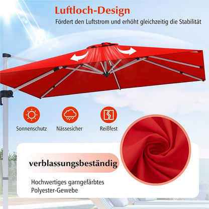 Rechthoekige Parasol – Terrasparasol – Tuinparasol – Marktparasol – Vlagparasol – 300 x 300 cm – 360° Draaibaar – Verstelbare Kantelfunctie – Rood
