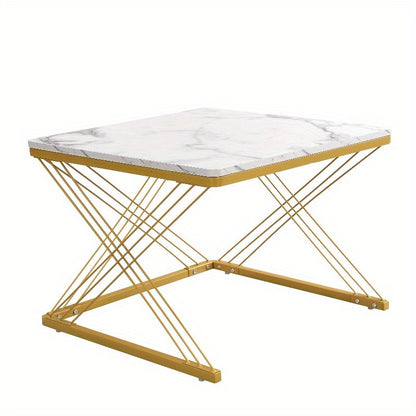Koffietafel Set – Salontafel – Bijzettafel – Woonkamertafel – Moderne Tafel – Hoogglans Marmer Design – Verstelbare Pootjes 60x60x45cm & 45x45x40cm
