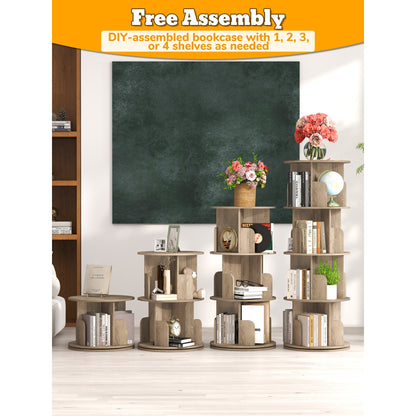 4 Tier Rotating Bookshelf, 360° Revolving Bookcase Wood Rotating Stackable Shelves Floor-Standing Storage Display Rack Used in Bedrooms Living Rooms Study Office (132.08cm x 45.72cm x 45.72cm)