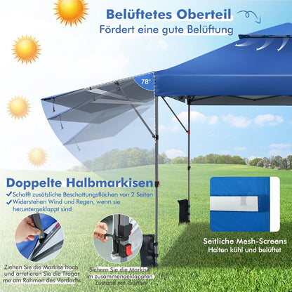 Pop-Up Pavilion – Vouwtent – Partytent – Tuinkamer – Zonnetent – 3 x 3 m – UV Bescherming 50+ – Waterdicht en Windbestendig – Blauw