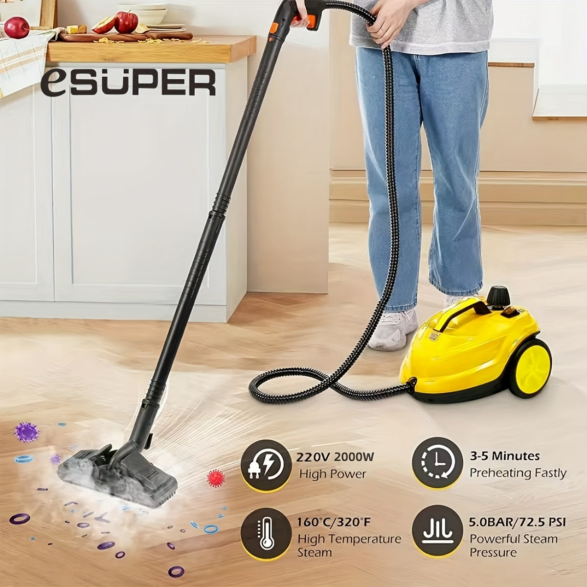 Stoomreiniger – Stoommop – Vloerreiniger – Handstomer – Kanisterstomer – 18 Accessoires – 3 Meter Snoer – IPX4 Spatwaterdicht