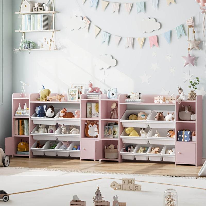 Speelgoedkast – Opbergkast – Kinderkast – Boekenkast – Opbergmeubel – Wit MDF – 138x94x29 cm – 8 Uittrekbare Bakken – Tip-Over Bescherming