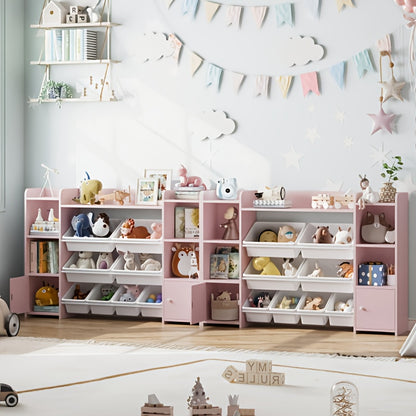 Speelgoedkast – Opbergkast – Kinderkast – Boekenkast – Opbergmeubel – Wit MDF – 138x94x29 cm – 8 Uittrekbare Bakken – Tip-Over Bescherming