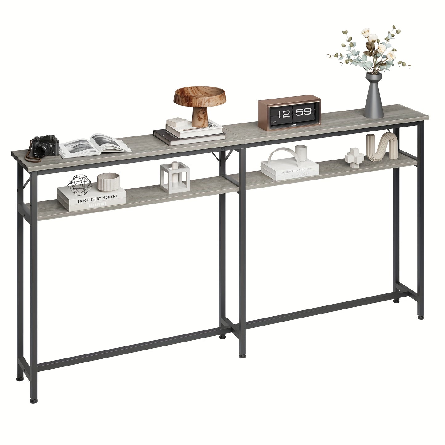 Sidetable – Consoletafel – Wandtafel – Haltafel – Bijzettafel – Industrieel Design – Extra Lang 180 cm – Met Metaal Frame & MDF Planken