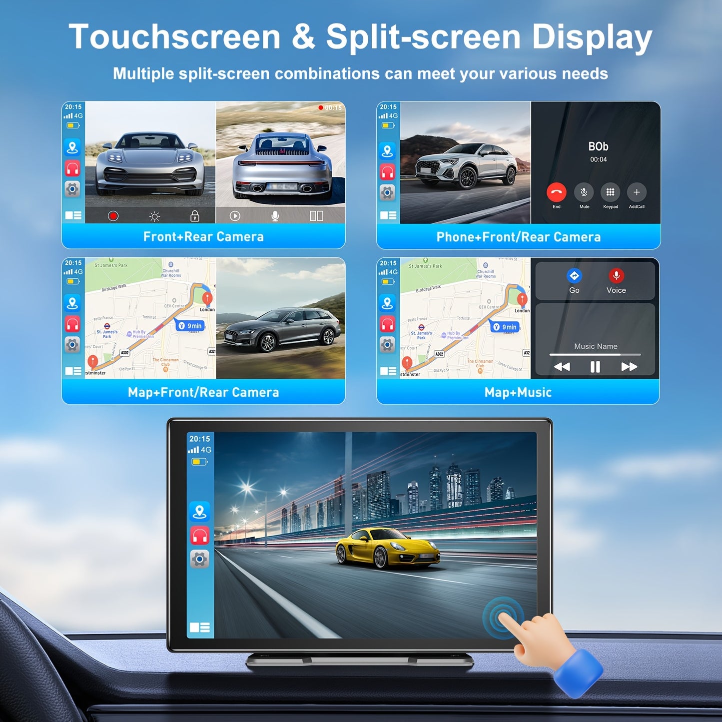 Draagbare Car Player – Autoradio – Multimedia Systeem – Navigatie – Infotainment – 9 Inch IPS+ 2.5D Touchscreen – Wireless CarPlay & Android Auto – Dual Lens Camera 2.5K Voor & 1080p Achter