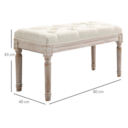 Poef met opbergruimte – Opberghocker – Hocker – Opbergbankje – Voetenbank – Gestoffeerde zitting – Stevige houten poten – 80x40x43 cm – Creme linnenlook