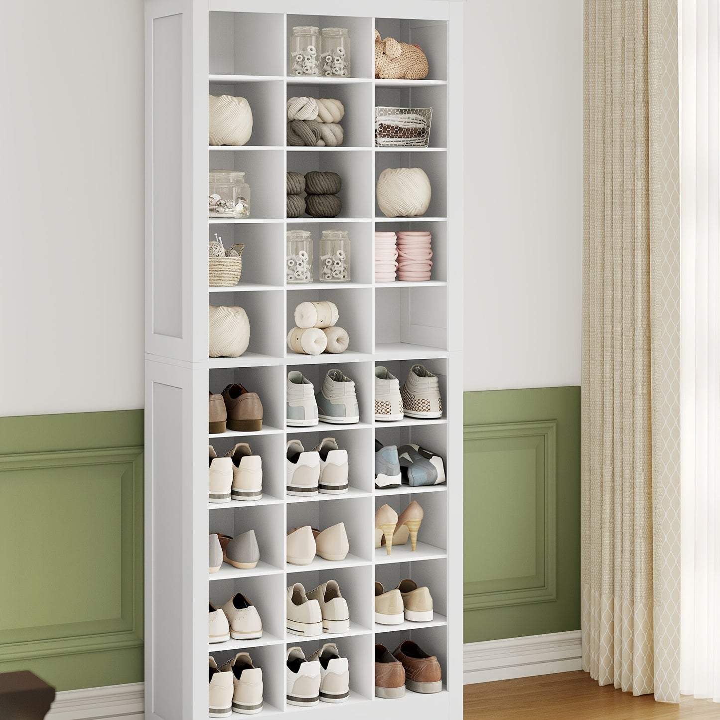 Schoenenkast – Schoenenrek – Schoenensysteem – Schoenopberger – Schoenenkast Wit – Vrijstaand – 30 Vakjes – Verstelbare Planken – Compact – Duurzaam Spaanplaat
