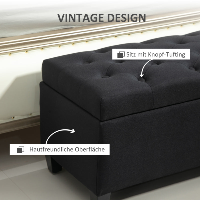 HOMCOM Sitzbank Polsterbank mit Stauraum Truhenbank Flur Schlafzimmer Wohnzimmer leinenartiges Polyester Gummiholz Schwarz 100 x 40 x 44cm