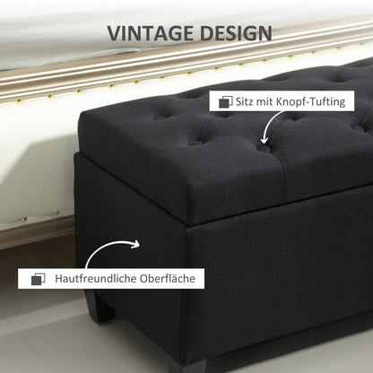 HOMCOM Sitzbank Polsterbank mit Stauraum Truhenbank Flur Schlafzimmer Wohnzimmer leinenartiges Polyester Gummiholz Schwarz 100 x 40 x 44cm