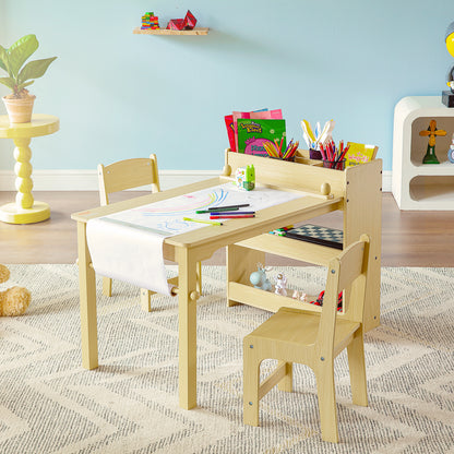 Kinderkunsttafel – Kindertafel – Speeltafel – Knutseltafel – Tafel met 2 Stoelen en Opbergkast – Geschikt voor 2-8 Jaar – Hittebestendig MDF