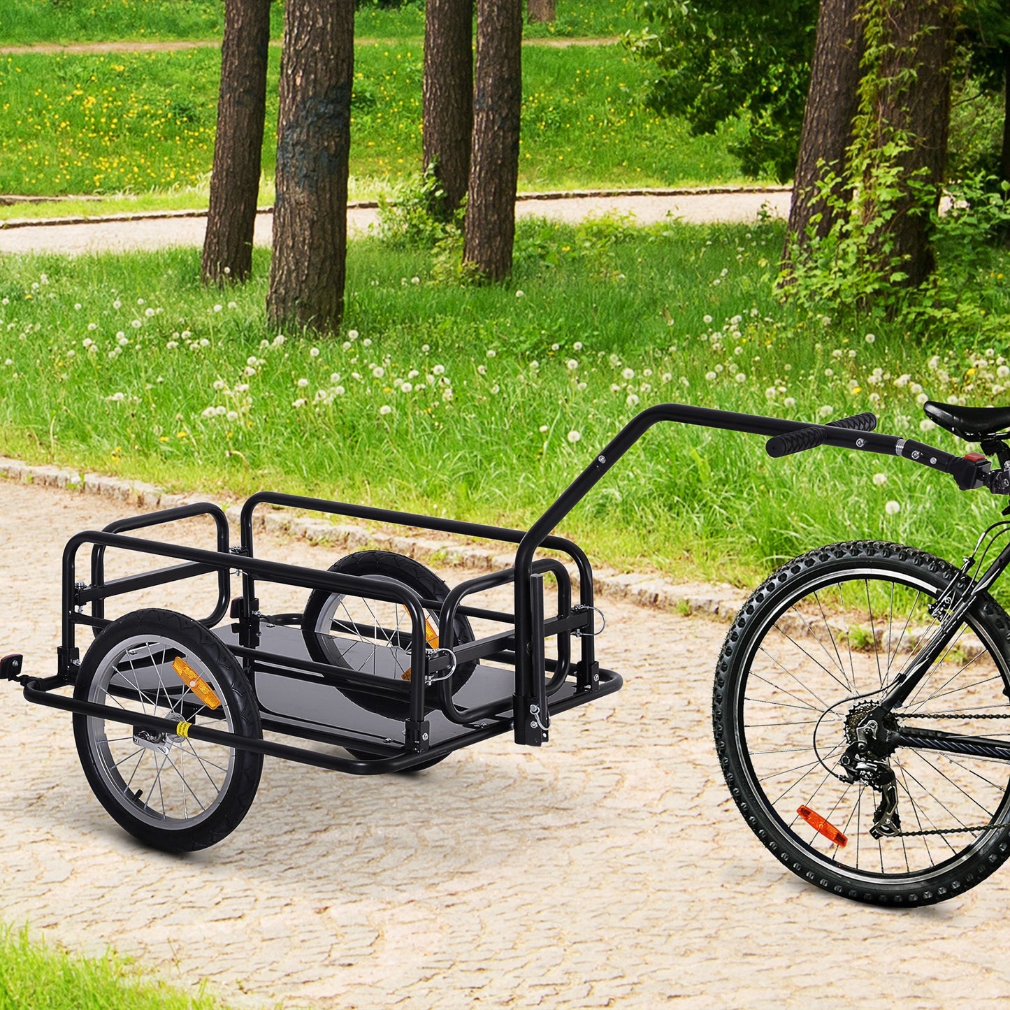 Fietsaanhanger – Bike Trailer – Transportkar – Fietswagen – Bolderkar – Opvouwbaar – Stalen Frame – Universele Trekstang – Zwart – Max. 40 kg laadvermogen