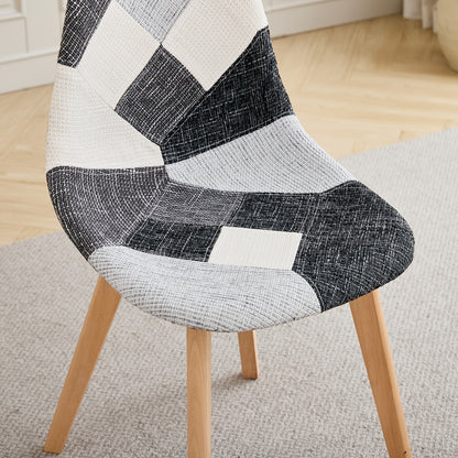Eetkamerstoel – Stoel – Kuipstoel – Eetkamerstoelen – Keukenstoel – Scandinavisch Design – Ergonomisch – Beukenhouten Poten – Linnen Bekleding – Sponsvulling – Zwart-Wit Geruit