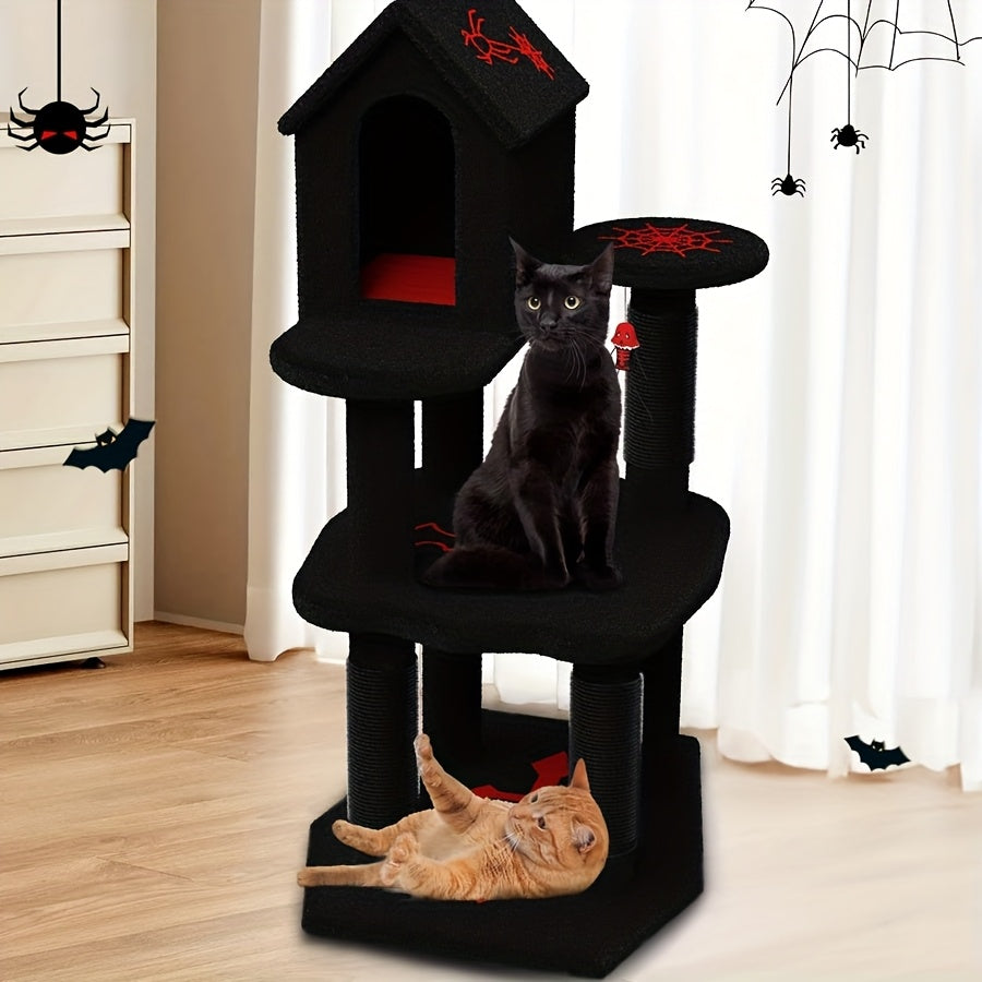 Kattenboom – Kattentoren – Krabpaal – Klimboom – Kattenmeubel – 3 Laags Hout – Afneembaar Hangbed – Afgeschermde Krabpalen