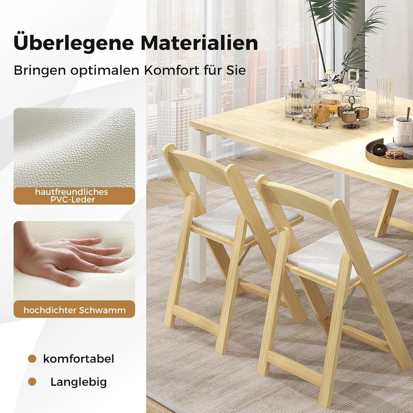 2-Delige Eetkamerstoelenset – Inklapbare Stoelen – Keukenstoelen – Klapstoelen – Bijeenkomststoelen – Rubberhouten Poten – Comfortabele Schuimzitting