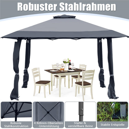 Tuinpaviljoen – Tuinprieel – Partytent – Pergola – Gazebo – 4x4 meter – Waterafstotend & UV-bescherming 50+ – Inclusief 4 muggennetten en draagtas met wieltjes