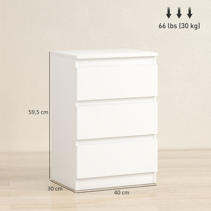 Nachtkastjes – Bijzettafel – Bijkastje – Bedkastje – Nachtmeubel – Set Van 2 – Wit – 3 Lades Per Kast – Compact 40x30x59,5 cm