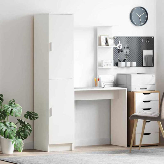 Bureau – Werkplek – Bureau Met Opbergruimte – Schrijftafel – Computertafel – Wit – Stevig Hout – Ruime Opbergvakken