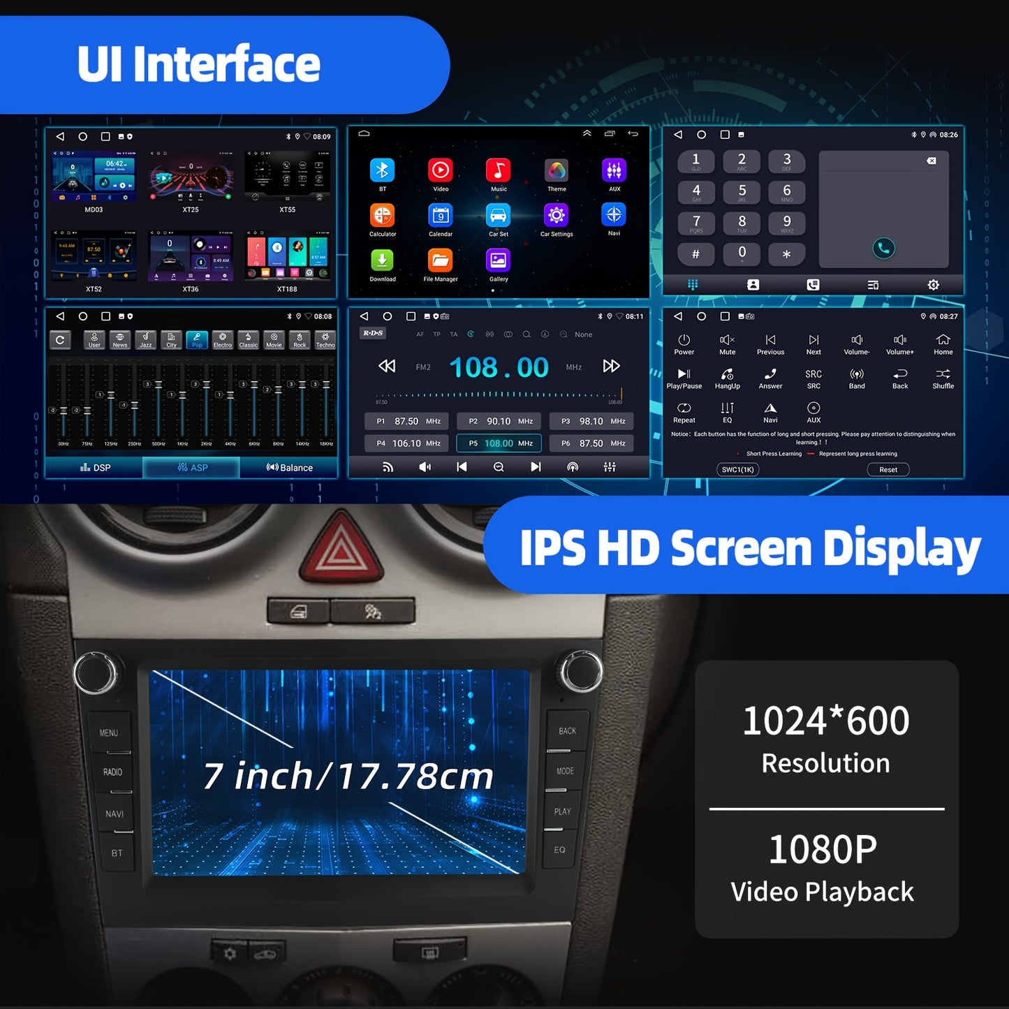 Android Autoradio – Multimedia Unit – Inbouwradio – Auto Stereo – Navigatiesysteem – 7-Inch HD IPS Touchscreen – Wireless CarPlay & AHD Achteruitrijcamera