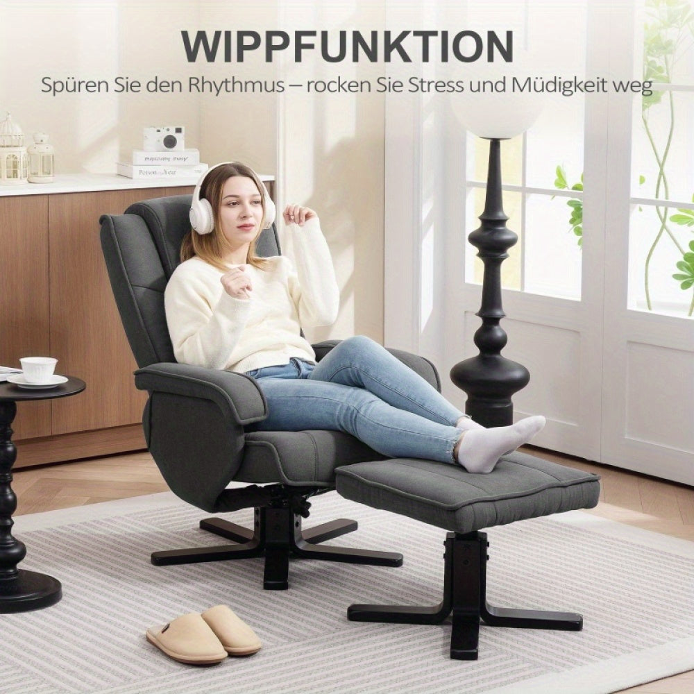 Draaifauteuil – Loungefauteuil – Relaxstoel – Tv-stoel – Fauteuil Met Voetenbank – 360° Draaibaar – Verstelbare Rugleuning – Fluweellook Donkergrijs