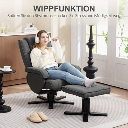 Draaifauteuil – Loungefauteuil – Relaxstoel – Tv-stoel – Fauteuil Met Voetenbank – 360° Draaibaar – Verstelbare Rugleuning – Fluweellook Donkergrijs