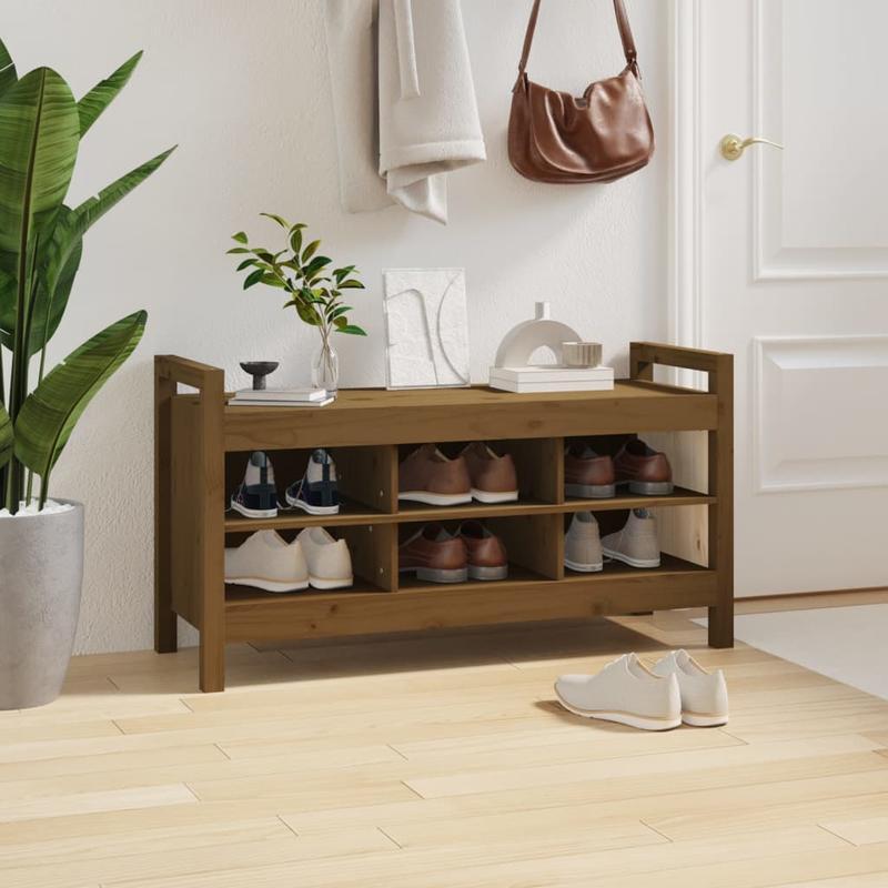 This Bench, Measuring 110X40X60 Cm And Made of Solid Pine Wood in Honey Brown, Is Ideal As a Shoe Stool in Your Hallway Or As a Storage Stool in Your Living Room.